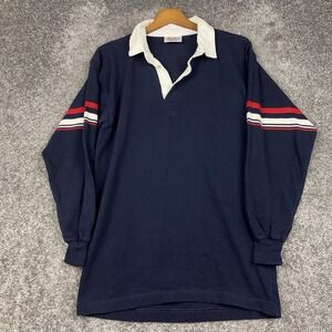 VTG Halbro Rugby Polo Shirt Men's Small Long Sleeve Blue Preppy Made In USA